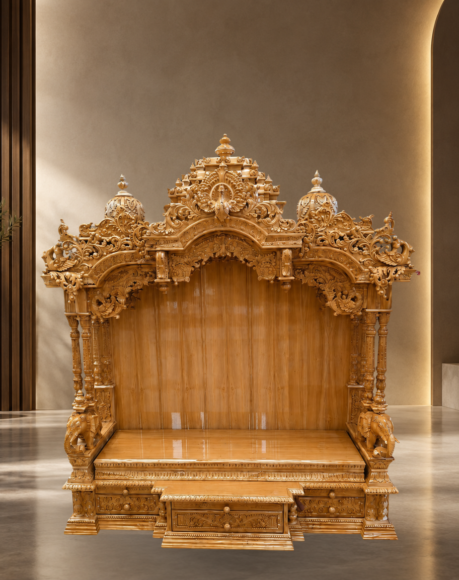 Handcrafted Light Teak Wood Mandir